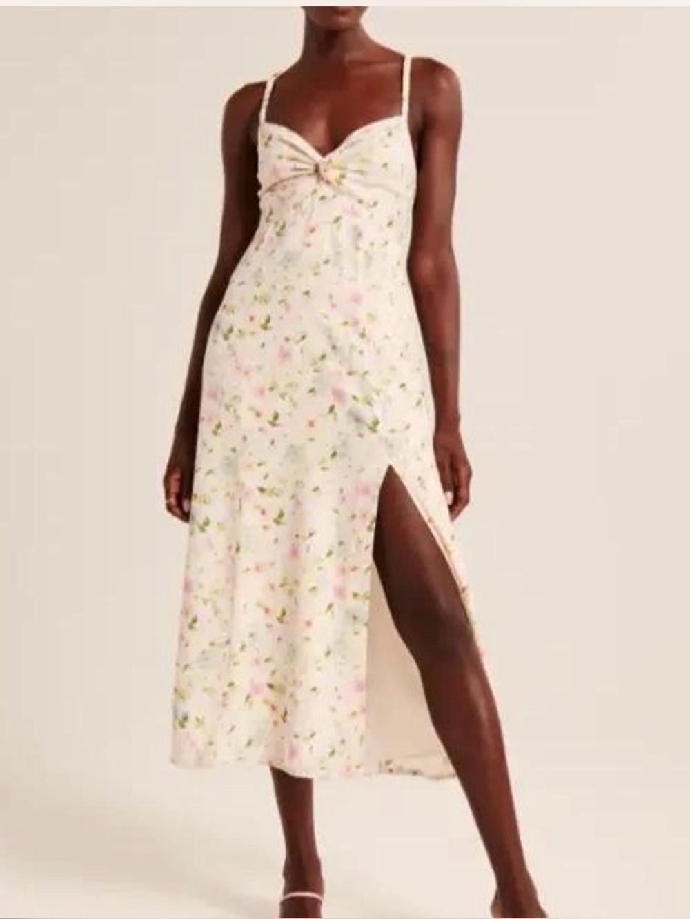 Abercrombie and Fitch Twist Front Midi Dress Cream White Floral Womens Medium